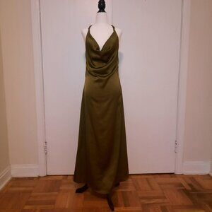 Olive Green Satin Cowl Slip Dress – Size M, NWT